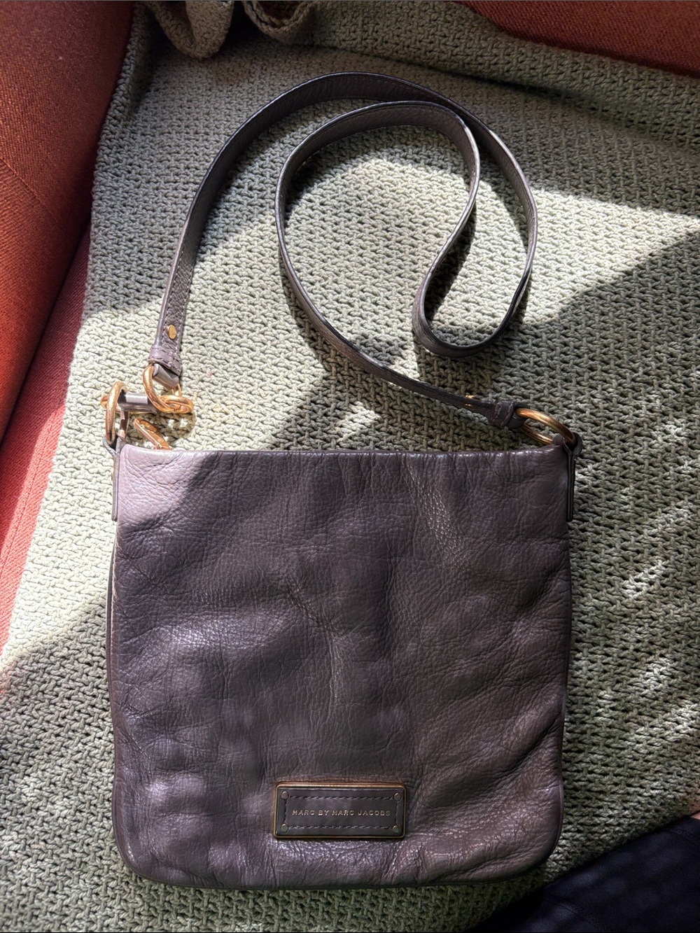 Marc by Marc Jacobs Pebbled Gray Leather Tote with Brass Plaque